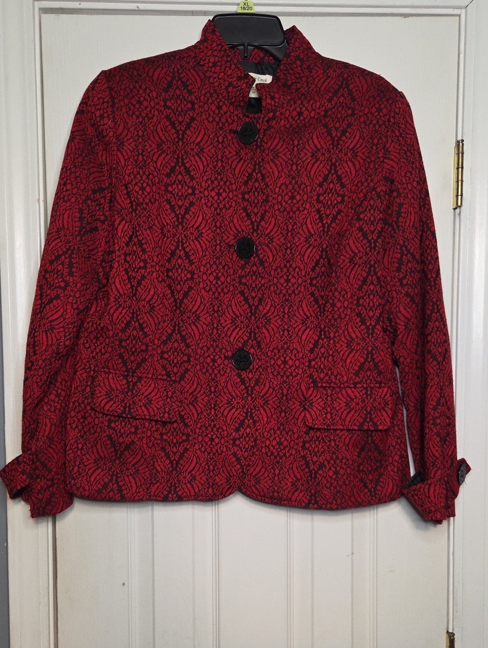 Coldwater Creek Red and Black Textured Mandarín Collar Wool Blend Blazer
